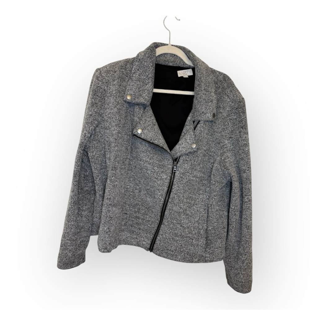 LOFT Plus Moto Jacket Gray Textured Zip Up Classic Streetwear Cozy Chic Size 20